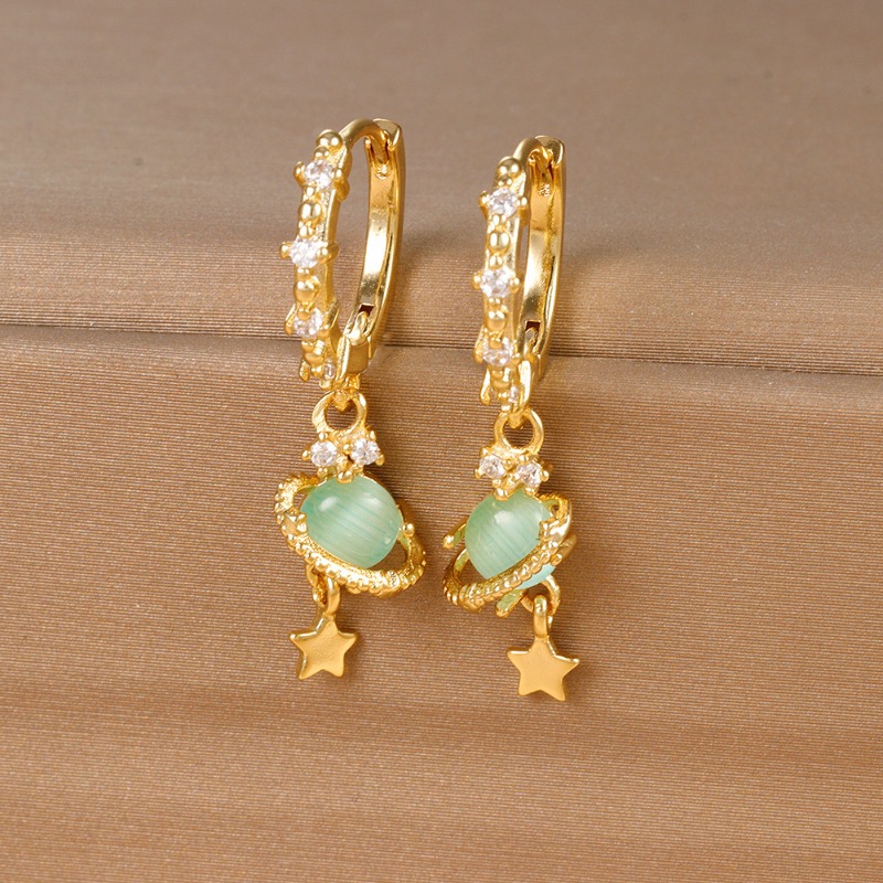 New Vintage Cute Circle Star Earrings Exquisite Blue Planet Zircon Hoop Earring for Women Girls Fashion Jewelry