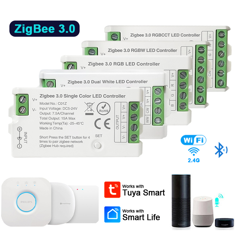 Zigbee 3.0 LED Controller WiFi PWM Dim CCT RGB RGBW RGBCCT LED Strip Bridge Tuya Gateway APP Control Voice Control DC5V-24V