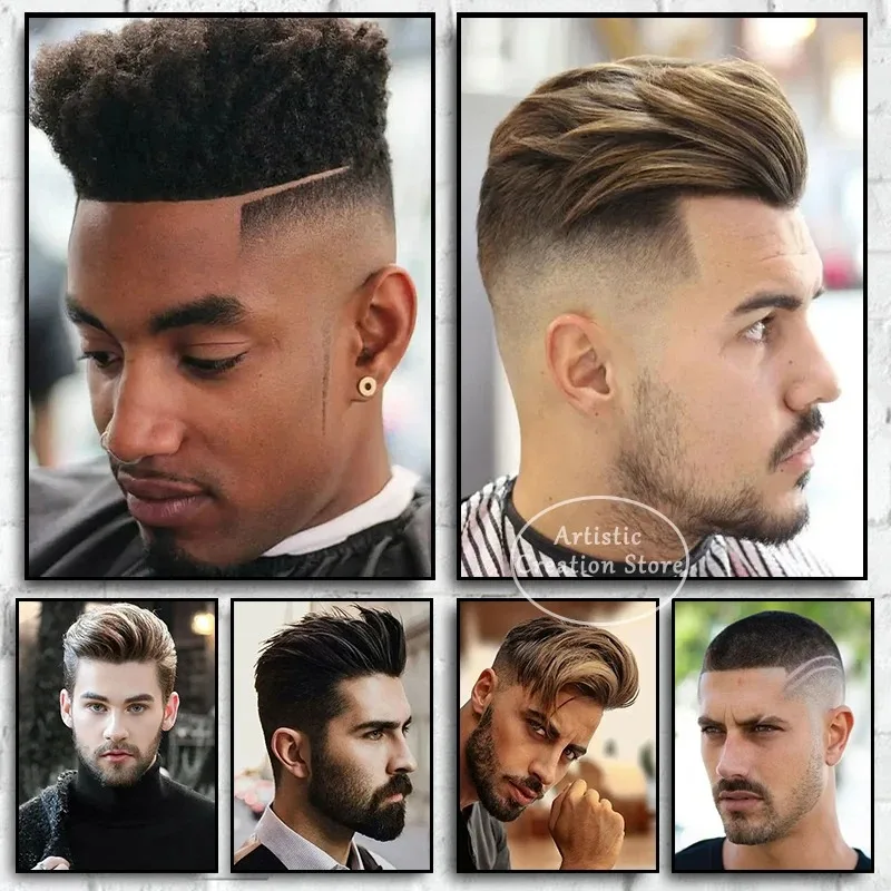Barber Shop Wall Decor Mens Hairstyle Poster Salon Haircut Canvas Art Modern Wall Painting for Bedroom inch Unframed