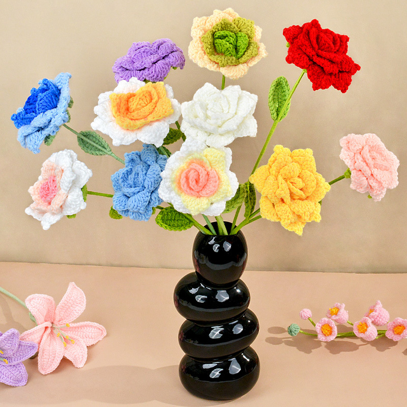 1PC Handmade Crochet Flower Bouquets, Knitted Fabric Tulip Bouquet for Home Decor & for Woman Wife Mom