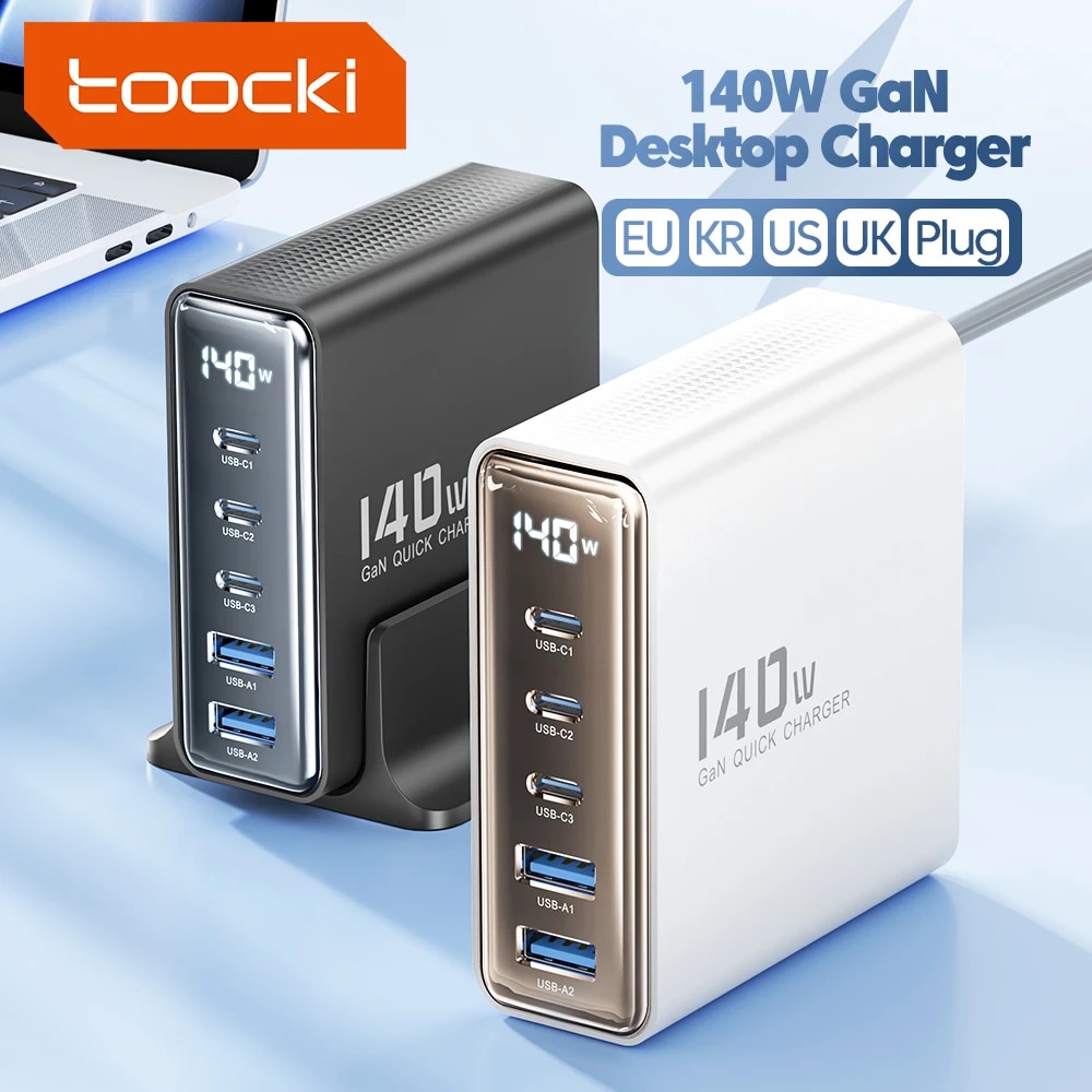 Toocki 240W Desktop GaN Charger PPS PD3.1 QC4.0 140W Fast Charging USB Type C Charger for Laptop Tablet iPhone