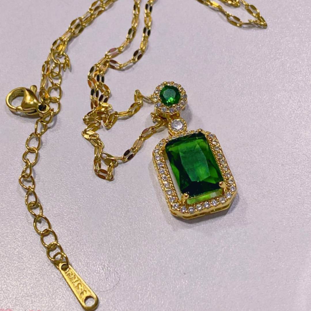 Stainless Green Emerald Neckalce