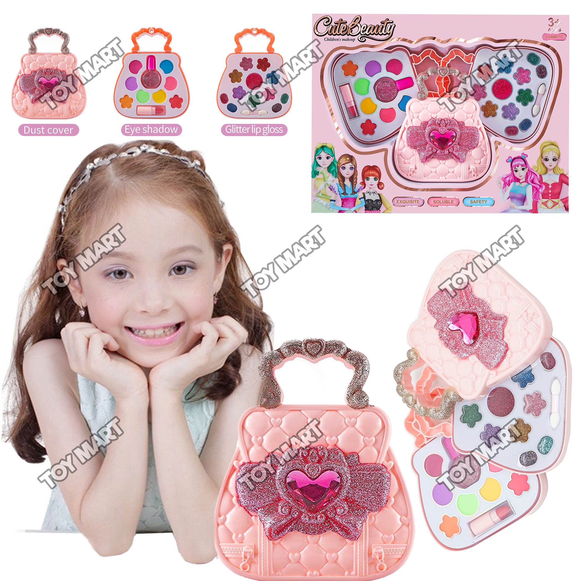 Girls Beauty Makeup Set Toy - Portable Handbag Cosmetic Kit for Kids