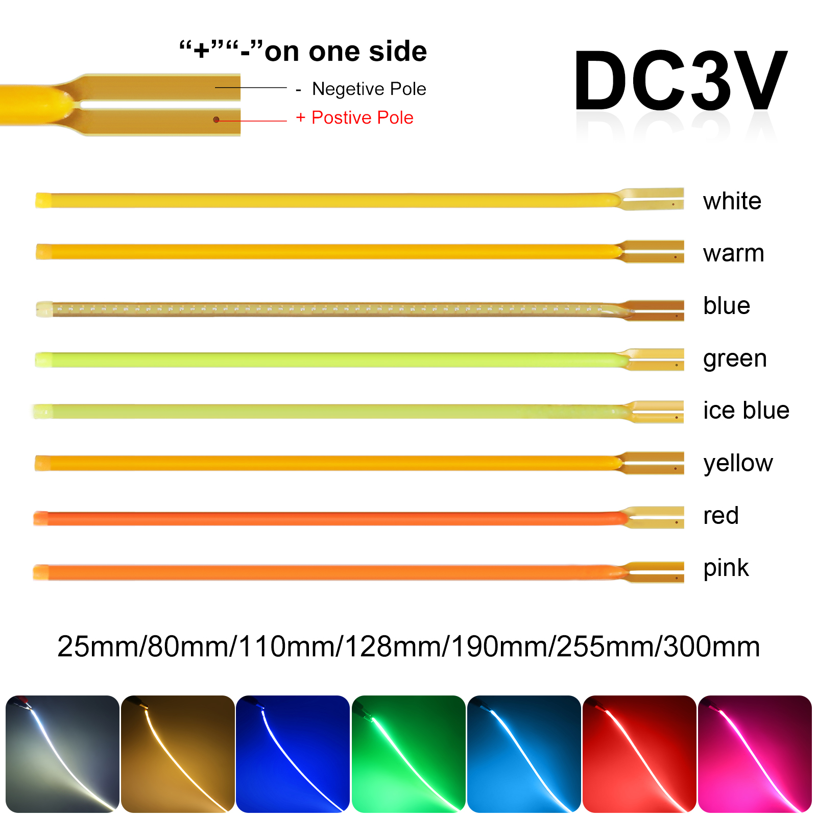 DC 3V Free Cut Flexible COB LED Filament DIY Edison Bulb Lamp Parts 25mm 80mm 110mm 128mm 190mm 255mm 300mm LED Diode