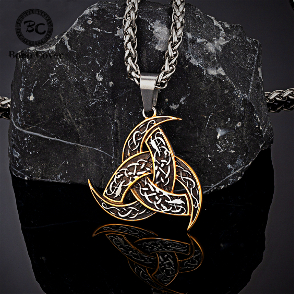 Men's Celtics Knot Trinity Pendant Necklace Stainless Steel Norse Slavic Icelandic Viking Amulet Jewelry Vintage