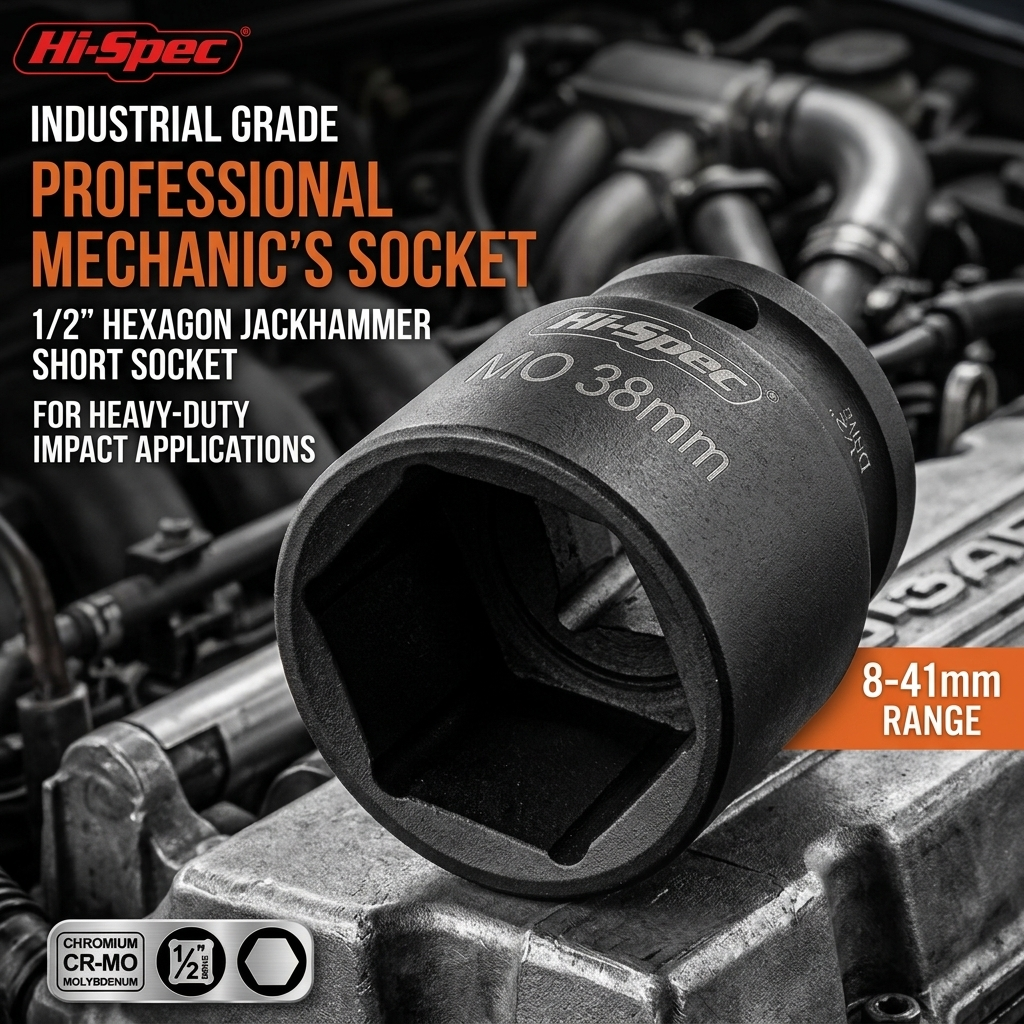 Heavy Duty 1/2" Drive Hexagon Impact Socket Shallow Metric Sockets for Impact Driver High Torque CR-MO Tools for auto repair