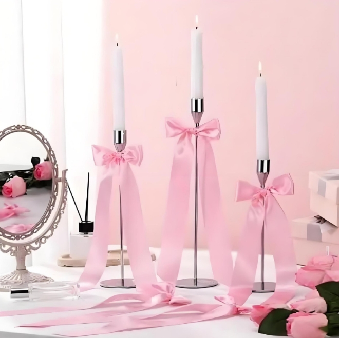 12 pieces per pack, pink twisted tie, satin bow decoration, ribbon bow retro aesthetic home decoration