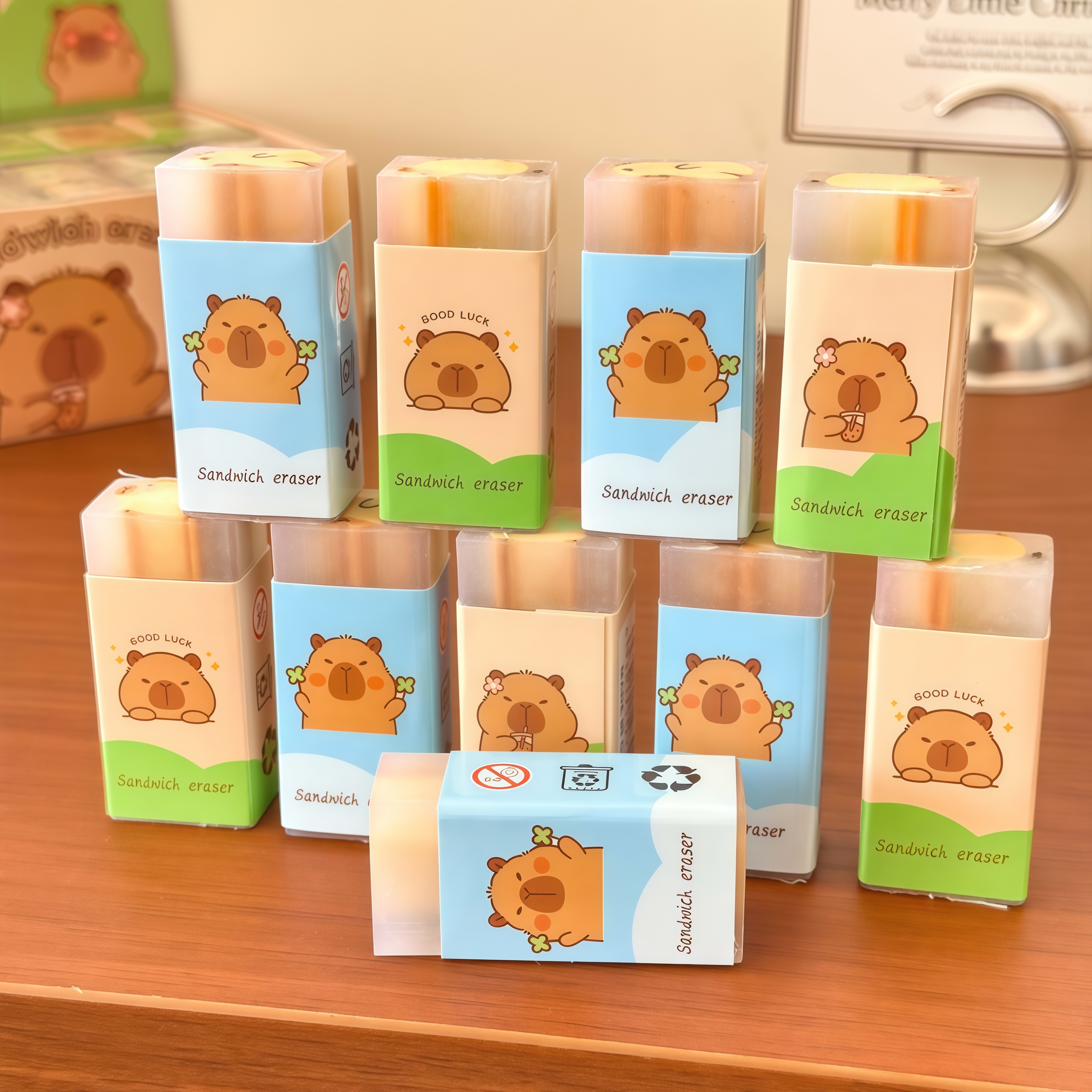 Capybara Eraser Primary School Student Cartoon Sandwich Painting Eraser Cute Capybara False Debris Correction Pencil Rubber pen gpt