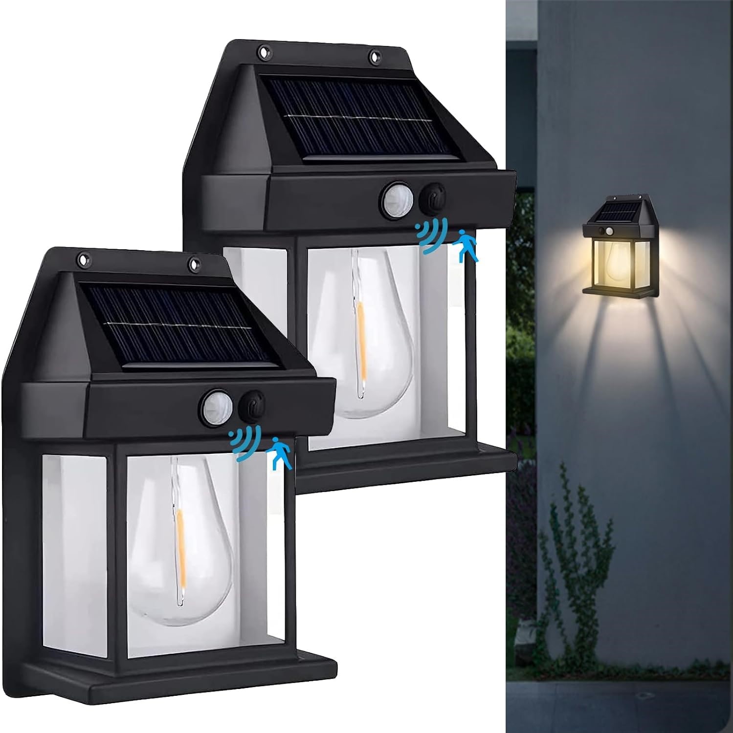 Solar Wall Lights Outdoor with Motion Sensor Auto Chargeable Dusk to Dawn Exterior LED Sconce Wireless Front Porch Lamps for Patio Garden Camping Light By PG Store