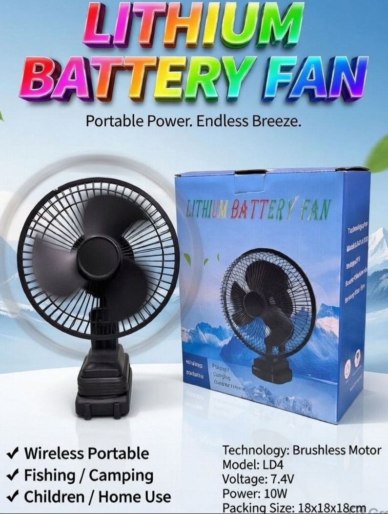 Rechargeable Lithium Battery Portable Fan - Cordless, Lightweight & Quiet Personal Cooling Fan for Home, Office, Outdoor & Travel Use