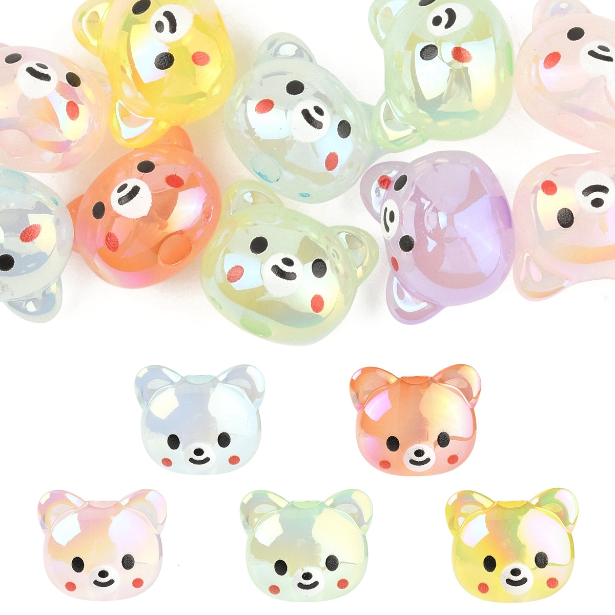 10 Pcs Acrylic Beads AB Color Plated Bear Beads for Cute Jewelry DIY Making Friend Handmade