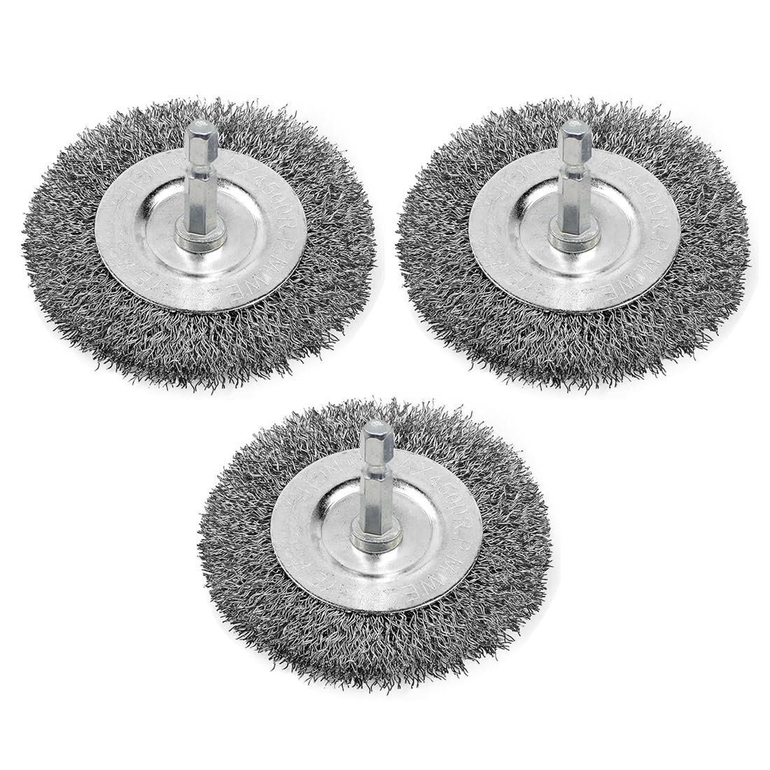 3pcs 4-Inch Drill Wire Brush, Wire Wheel Brush Cup Set, 0.012 Inch Coarse Carbon Steel Curly Wire Wheel Brush, with 1/4 Inch