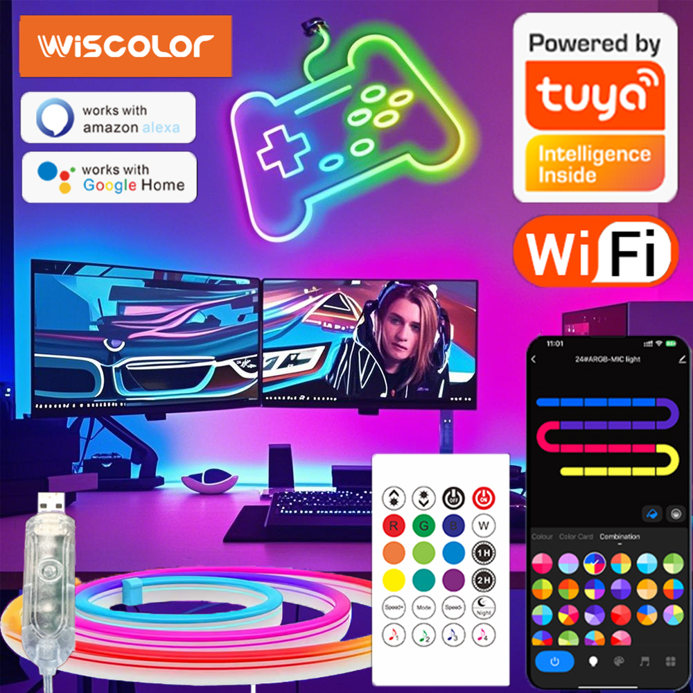 WISCOLOR Tuya LED RGBIC Neon Strip Lights Waterproof With Aleax/ Home Voice Control Support Smart Life For DIY Home Decor