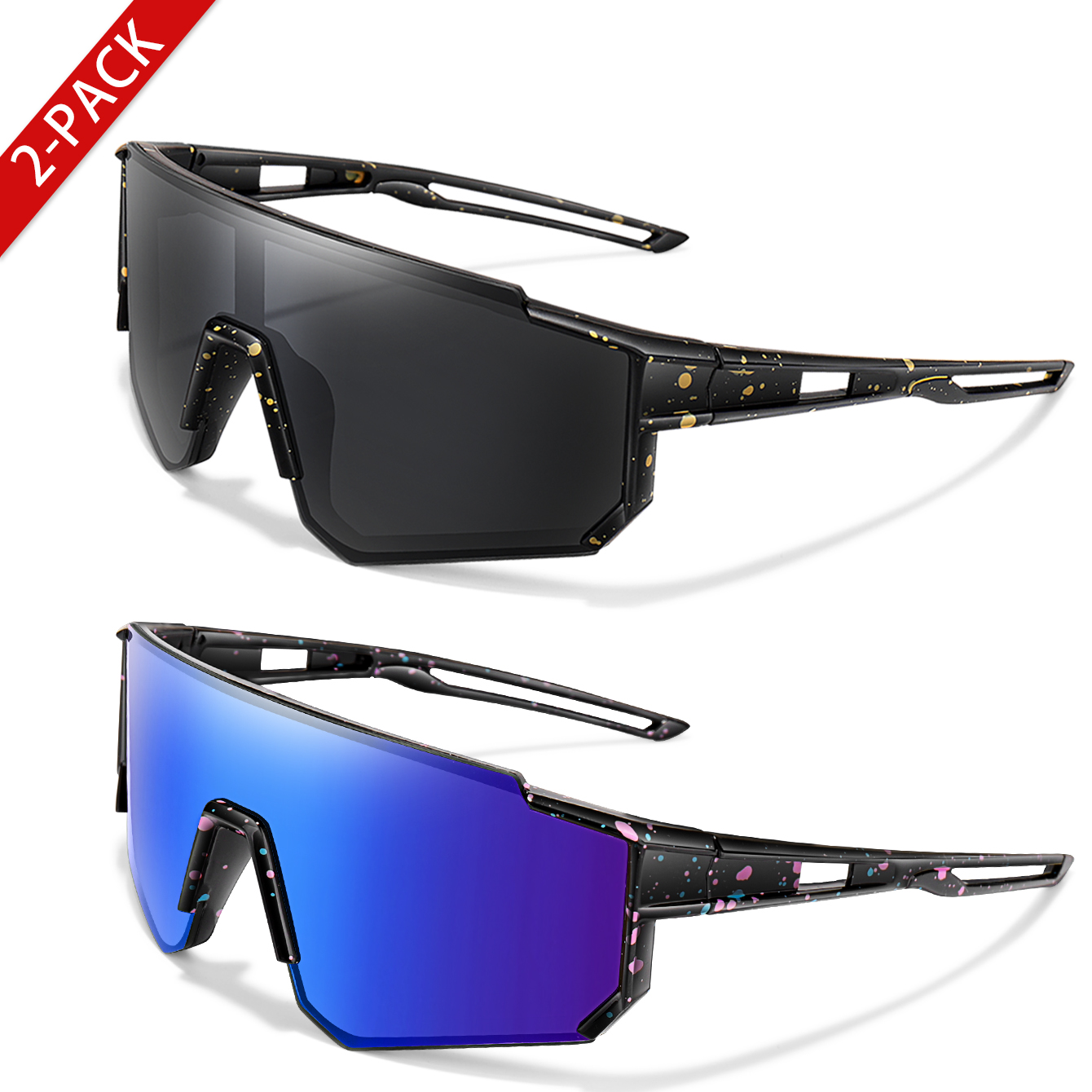 2 Pairs Youth Sunglasses for Retail Wholesale Glasses for age 9-14 Years Old Boys Girls Baseball Cycling Running UV400