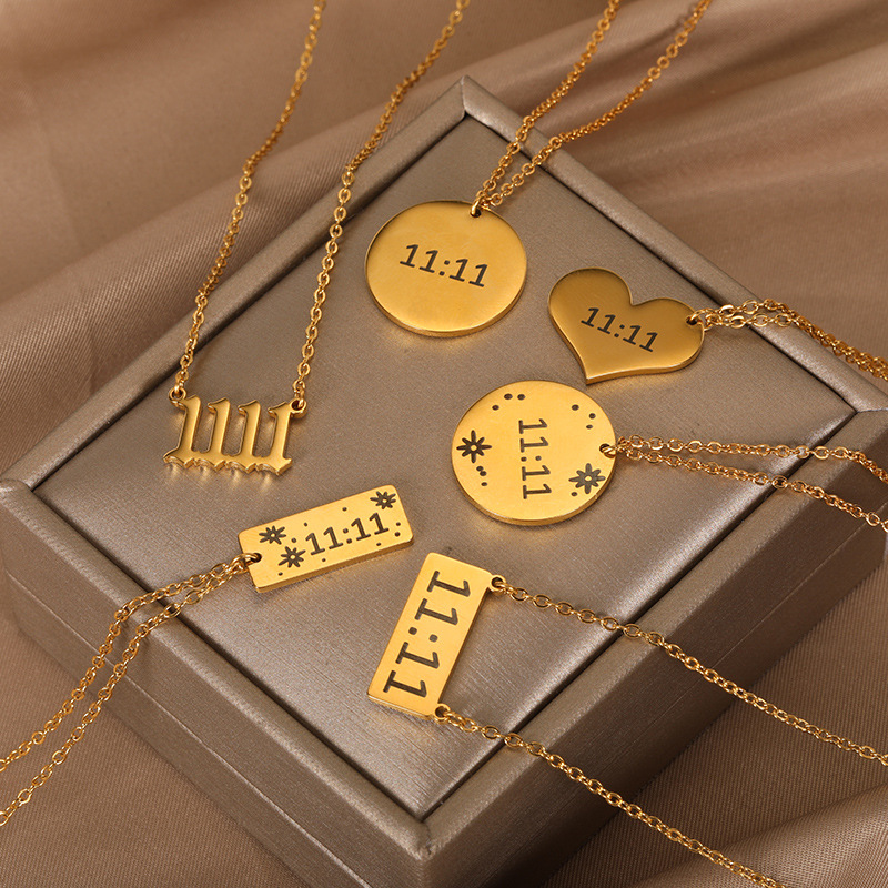 Minimalist Stainless Steel Letter Square Angel Necklace For Women Gold Color Number 1111 Pendant Necklace New Trend Jewelry