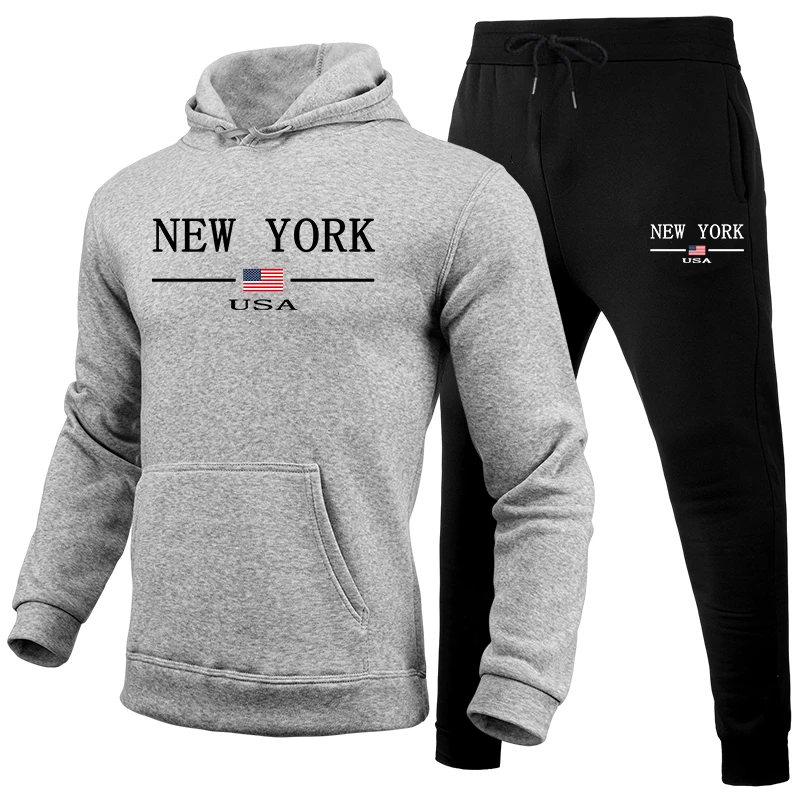 Jogging Mens Tracksuit Printing Casual Hooded Sweatshirt Sweatpants Set Gym Sports Mens Clothing 2025 Autumn Winter Sportswear