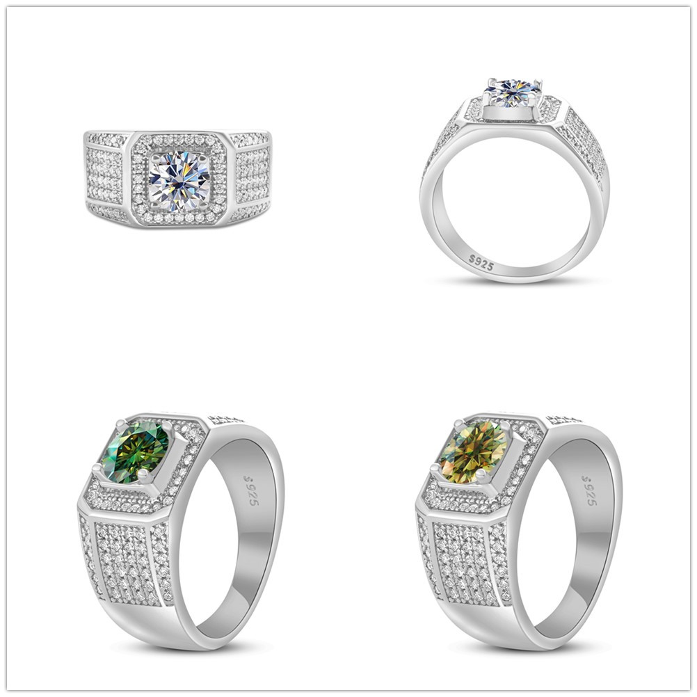 Mens 1CT Moissanite Eternity Ring 6.5mm D Color 925 Sterling Silver Plated 18K Gold Hip Hop Party Jewelry Sparkling