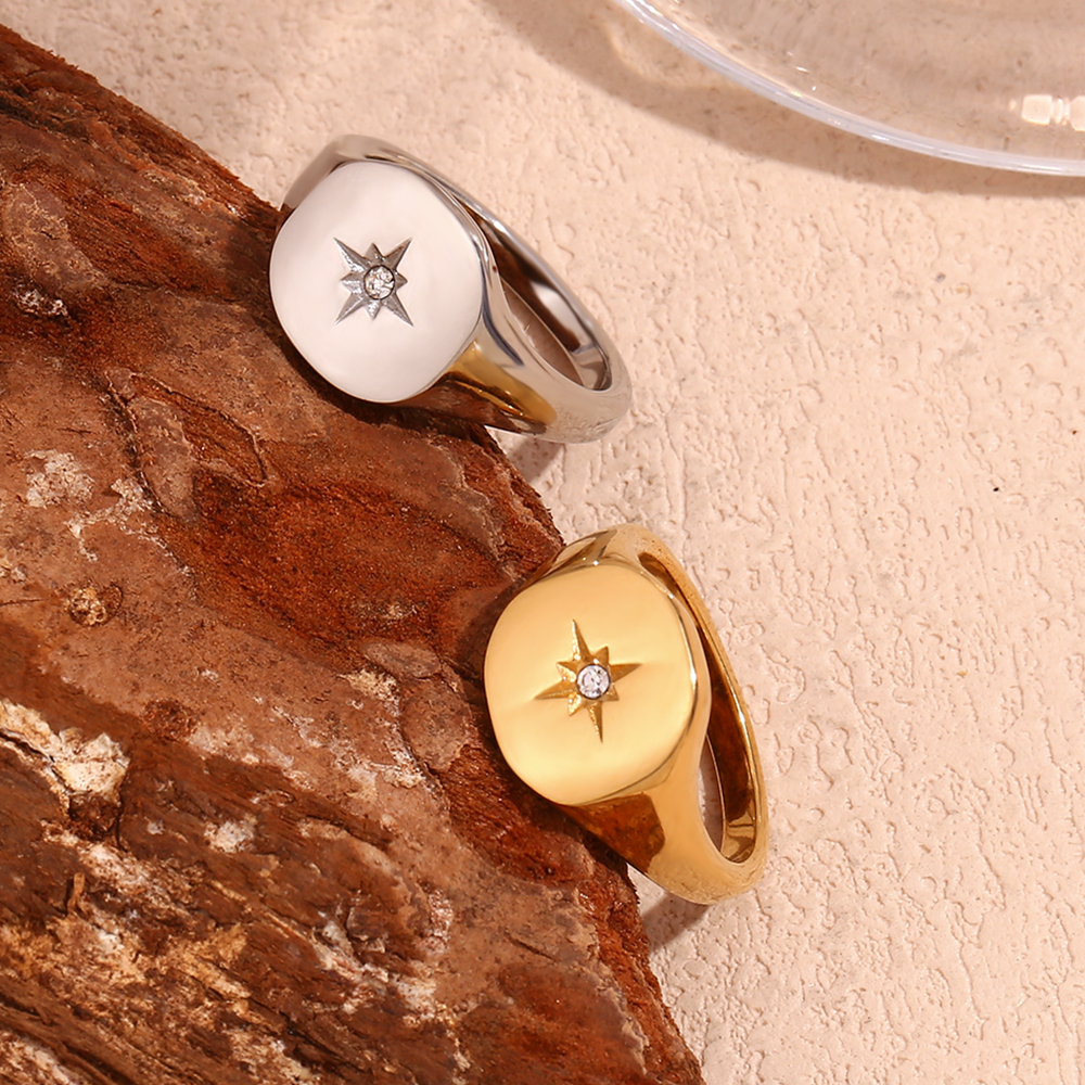 E.B.belle Classic Arctic Star gold plated rings trendy women's stainless steel jewelry Waterproof elegant womens rings