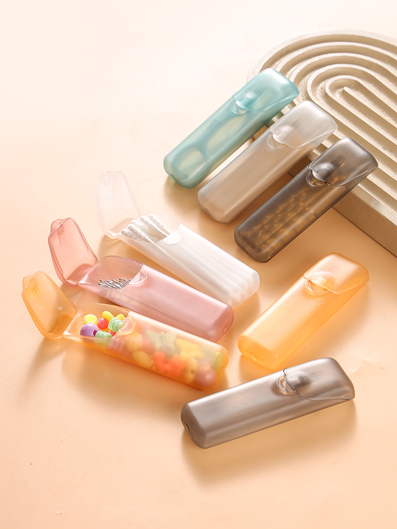 4 Pieces/1 Piece Mini Portable Storage Box (Random Color) Pp Plastic Small Parts Organizer Travel Storage Box for Toothpicks, Dental Floss, Pills, and Jewelry Storage Compartments, Multi-Functional Universal Size