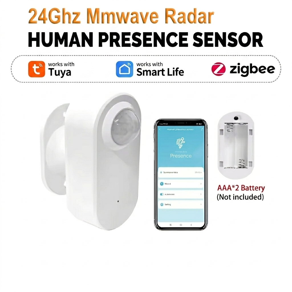 Tuya Human Presence Sensor Zigbee 24G MmWave Radar +PIR,Luminance detection Use Battery Support Zigbee2mqtt Home Assistant
