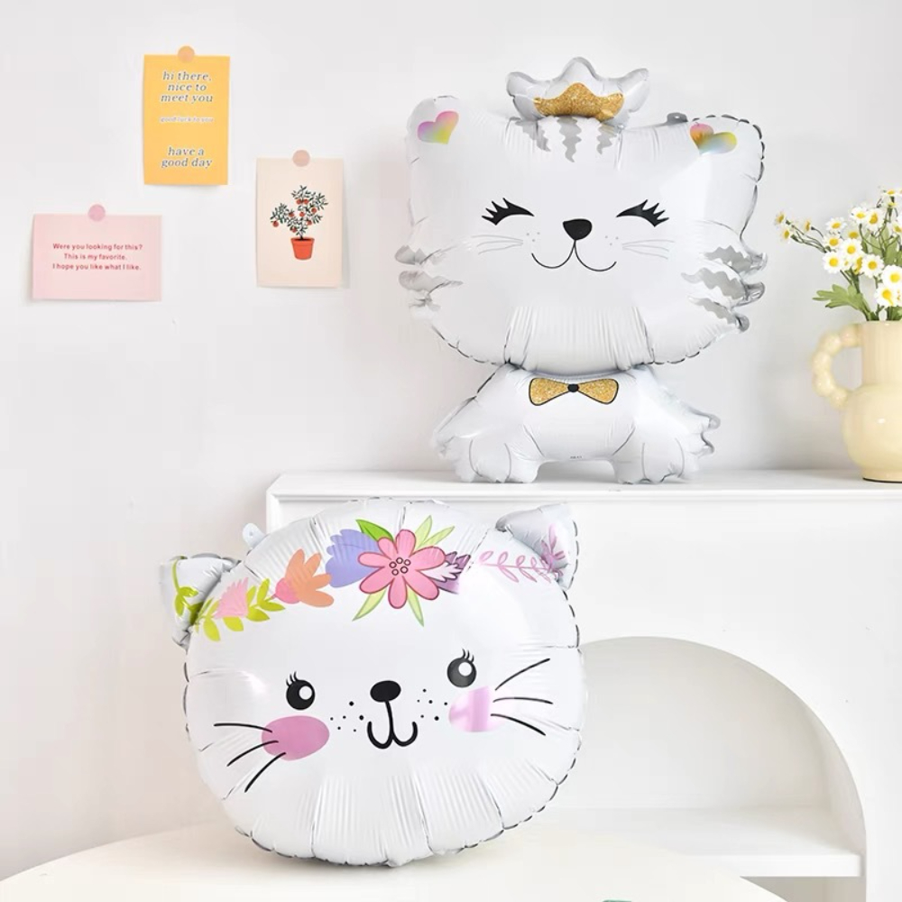 Cartoon cat aluminum foil balloon, cute crown cat pet animal themed party decoration