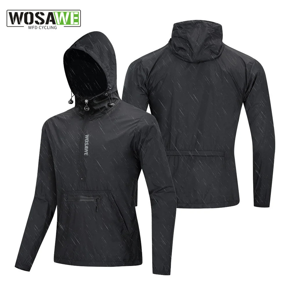 WOSAWE Cycling Windproof Jacket Hooded Lightweight Men Reflective Bike Jacket Half Zipper Windbreaker