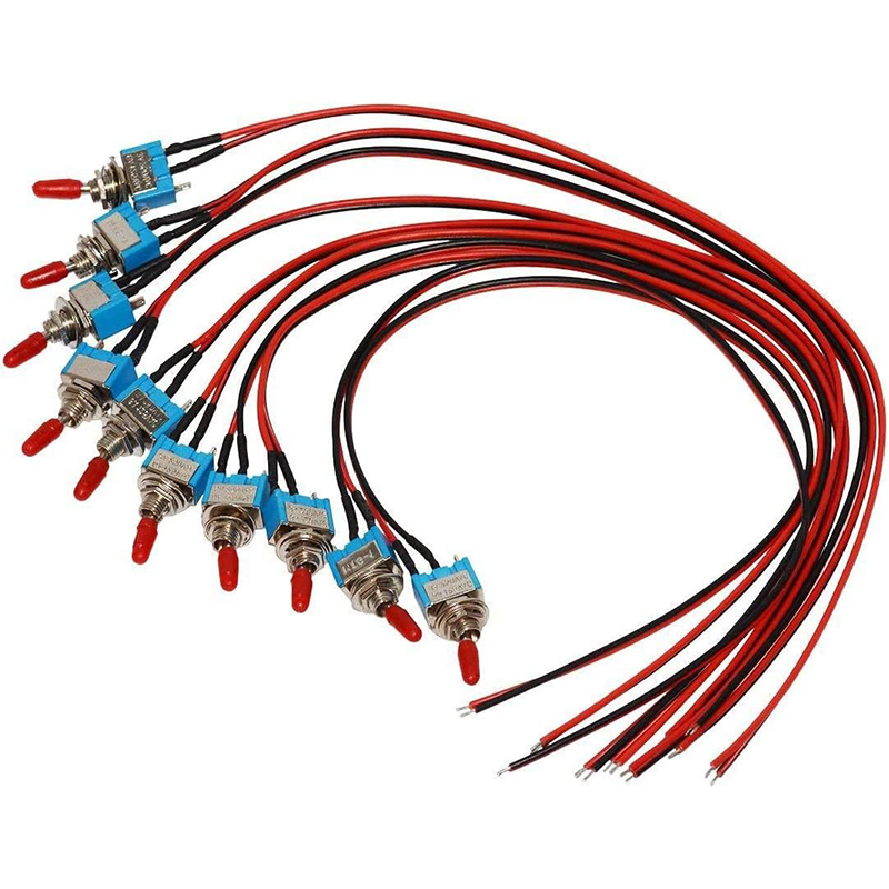 10pcs Mini Toggle Switches ON/Off SPST with Pre-soldered Wires Switch for Truck Car Industrial Emergency Lighting Test Machine