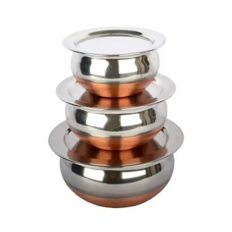 5 Pieces Steel Copper Handi kitchen utensils Set