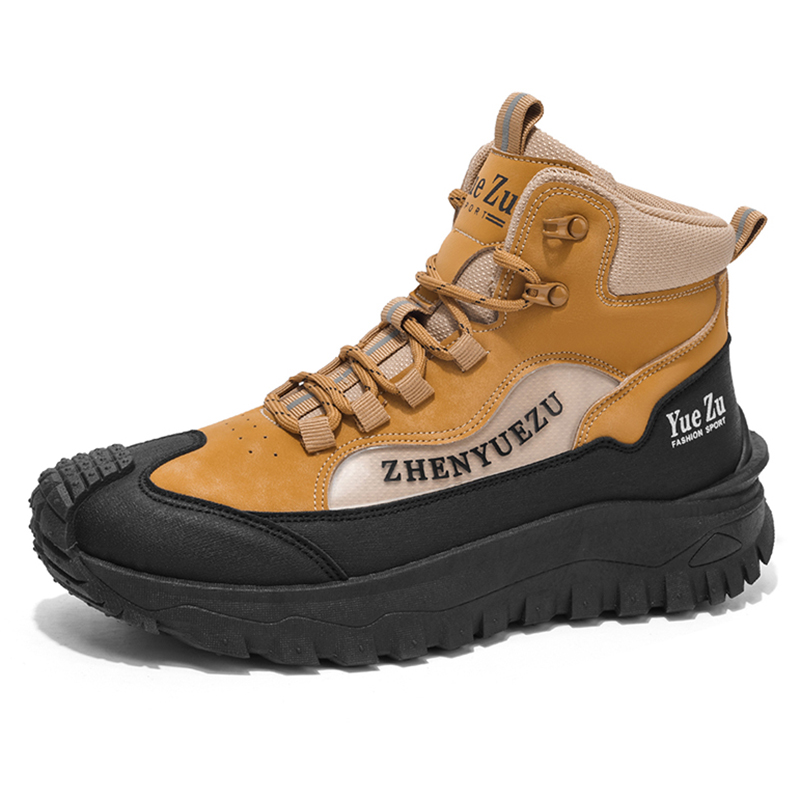 High-Top Leather Men's Boots Breathable Desert Boots Outdoor Non-slip Hiking Boots Men Motorcycle Boots Work Ankle Boots