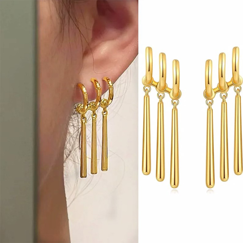 Fashion One Piece Zoro Anime Earrings Pair, Unisex Long Triple Dangle Cosplay Piercing Jewelry