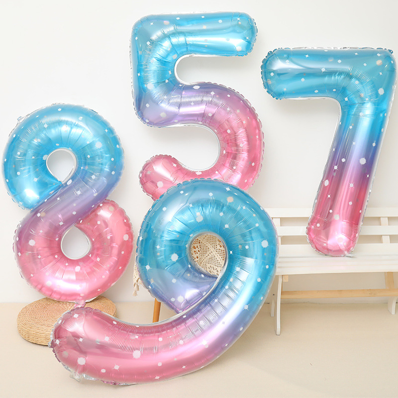 1pc 40inch Big Number Foil Balloons Cute Starry Sky Gradient Color Digital Balloon Mermaid Birthday Party Decoration Kids Toys