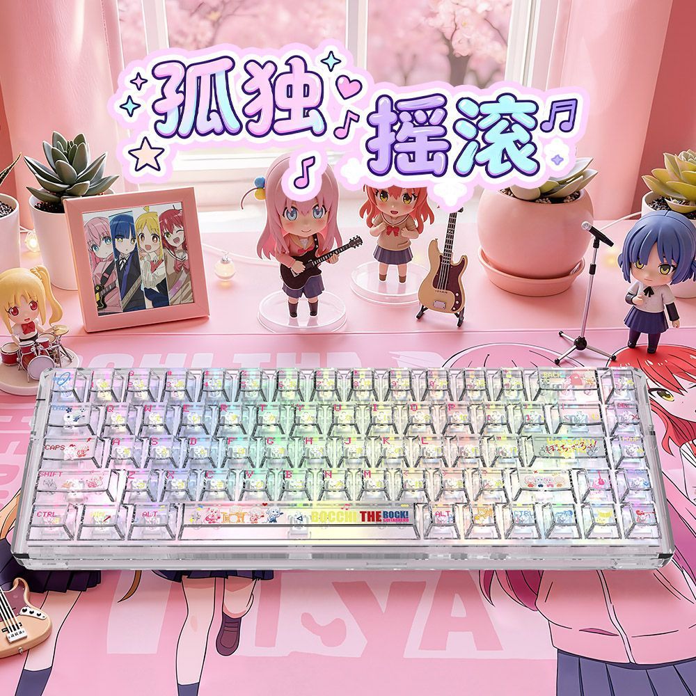 Bocchi The Rock! Anime Keycaps Pink Fully Transparent Key Caps Mechanical Keyboard Custom Keycap Set PC Gamer Boys Girls