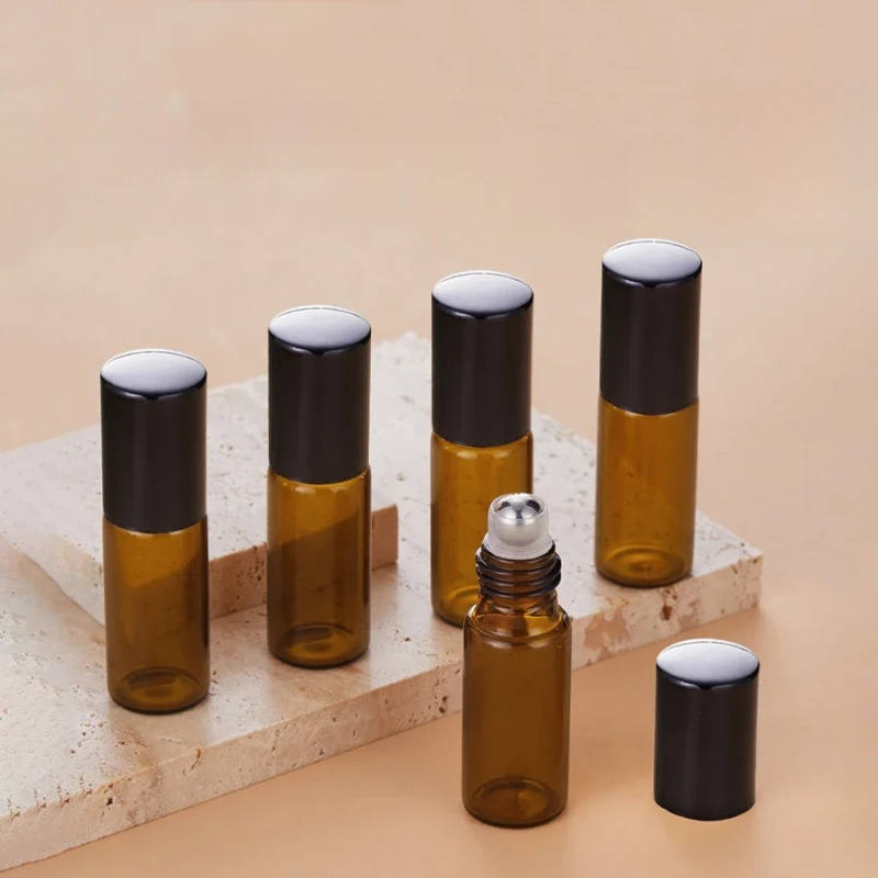 2/5pcs 5mlRollerball Dispensing Bottle Amber Perfume Essential Oil Dispensing Bottle Sample Bottle Travel Portable Storage Bottl