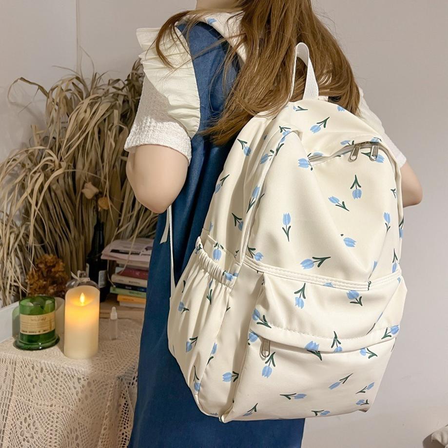 Fresh Women Floral Large Capacity Backpacks Schoolbag For Kawaii Girls Student Waterproof Backpack Cute Teenager Travel Book Bag