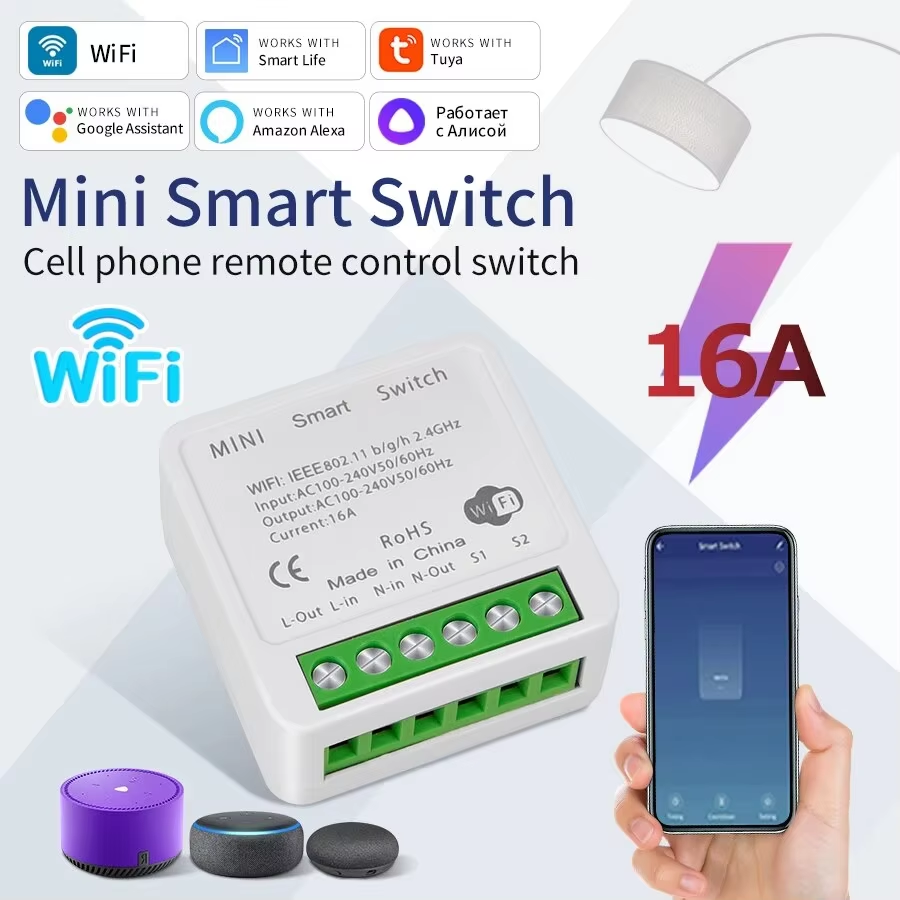 16A Mini Wifi DIY Light Switches Module 2-way Control Work With Tuya Smart Life Alexa Alice Home