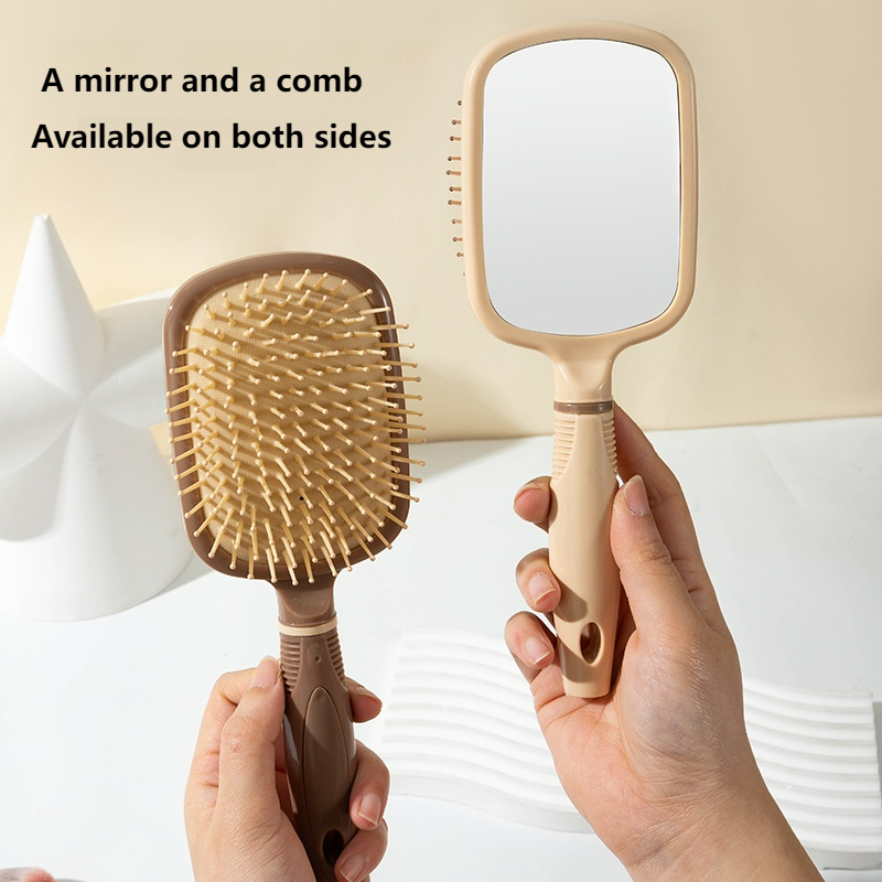 1 White and Coffee-Colored Air Cushion Comb with a Stylish Design, Suitable for Both Dry and Wet Use, Integrated Mirror Comb, Airbag Scalp Massage Comb - Massage Hairbrush Suitable for All Hair Types - Gently Adheres to the Scalp and Hair - Perfect for...