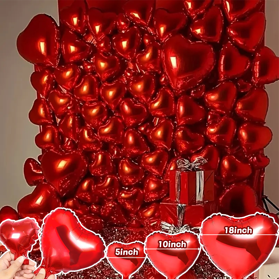 50/100pcs 5/10/18inch Foil Red Heart Balloons Valentine's Day Romantic Atmosphere Scene Decor Birthday Anniversary Background