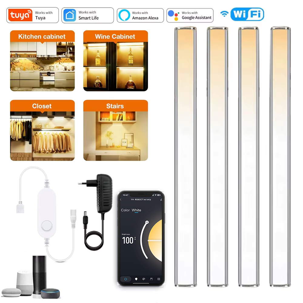 DC12V Tuya Wifi RGBCCT LED Under Cabinet Lights Night Lamp Remote Control Dimmable For Kitchen Wardrobe Cabinet Lighting 30cm