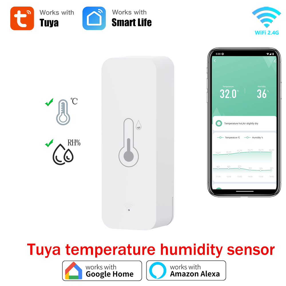 Tuya WiFi Temperature Humidity Sensor for Indoor Smart Home SmartLife APP Remote Monitor Work With Alexa Assistant