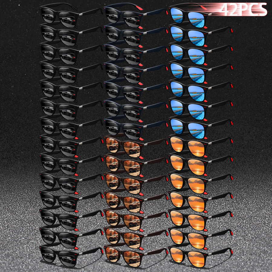 42PCS Fashion Square Sunglasses Men Women Driving Fishing Colorful Trendy Lightweight Outdoor Goggles