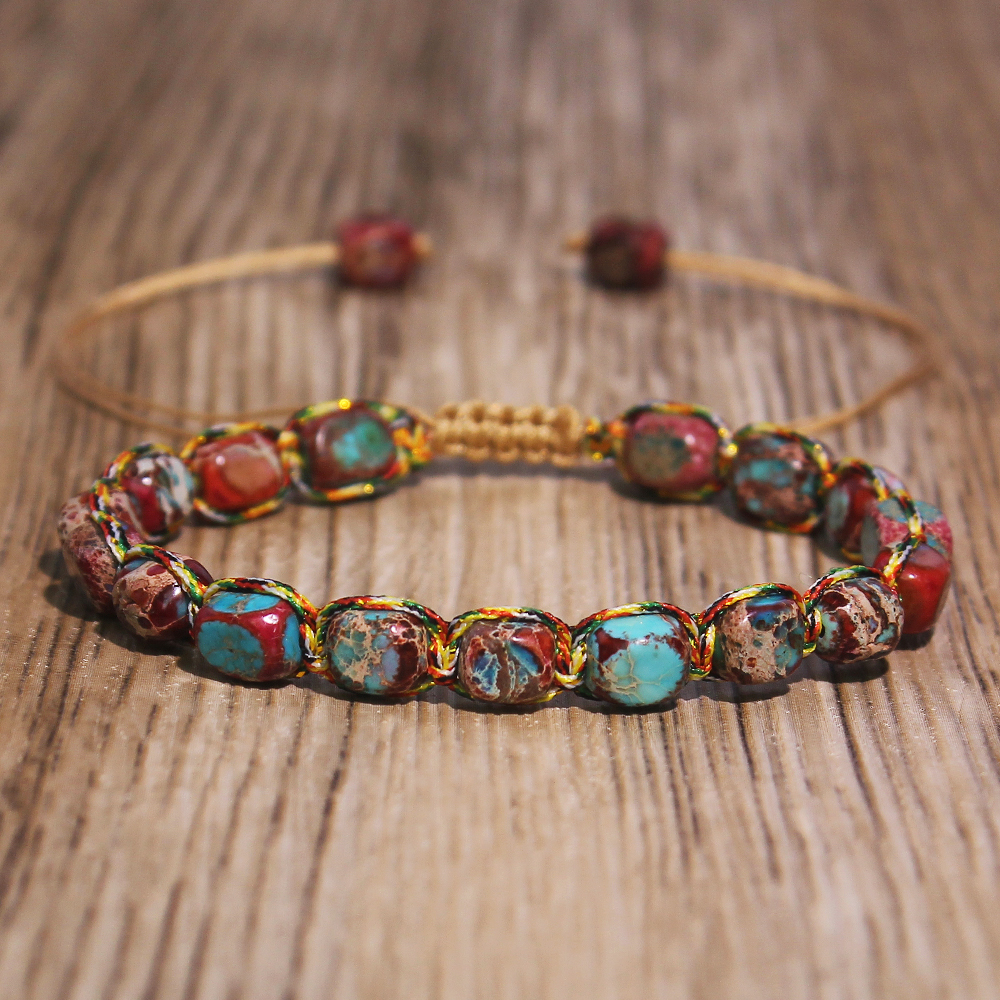 1pcs New Natural Stone Red-Blue Emperor Stone Free-Form Colorful Thread Fashion Beaded Bracelet