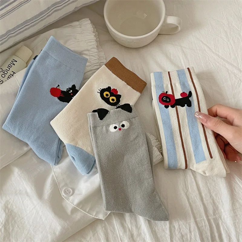 Socks For Women Cute New Novelties Fashion Cotton Breathable Funny Socks Female Casual Long Preppy Style Cartoon Socks Striped