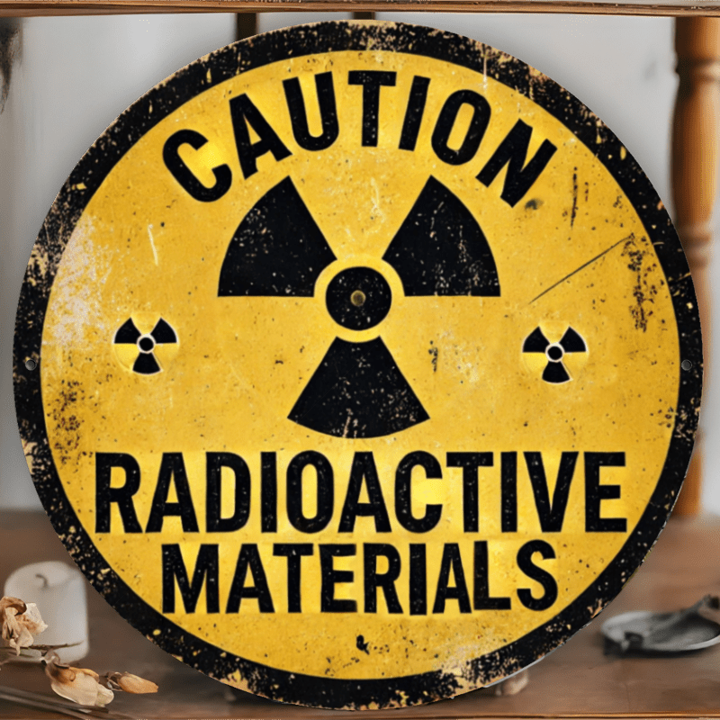 1pc Vintage Warning Sign - 7.87" Round Iron Caution Radioactive Materials Alert, Durable Metal Wall Art for Home, Bar, Restauran