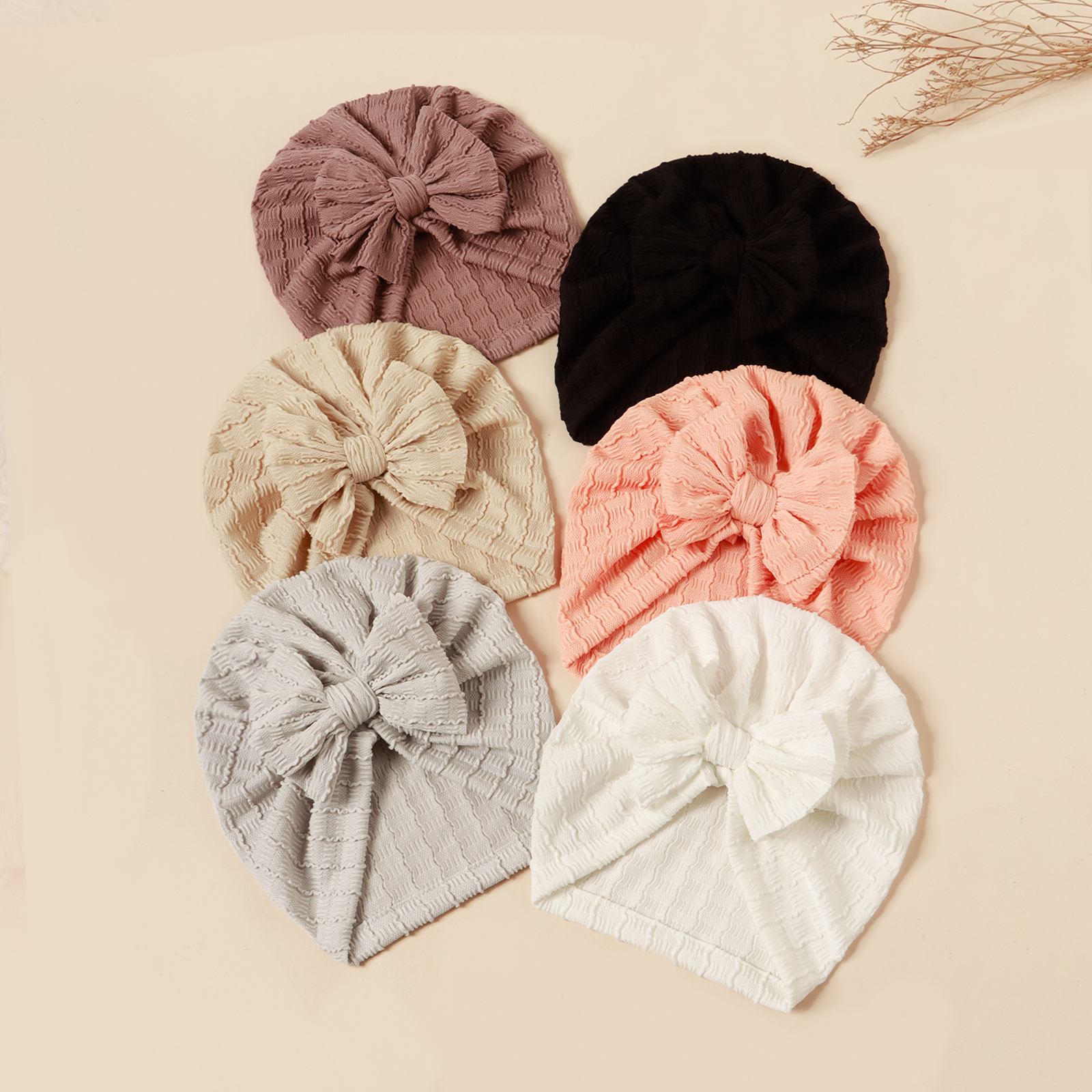 1pc Wave Strips Jacquard Dual-layers Bow Beanie For Infant Breathable Soft Hair Accessories For Baby Photograph Decor Cute Hat
