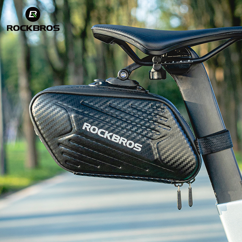 ROCKBROS Hard Shell Bicycle Bag MTB Road Bike Bag Carbon Pattern Waterproof Top Tube Bag Cycling Saddle Bag 1.5L High Capacity