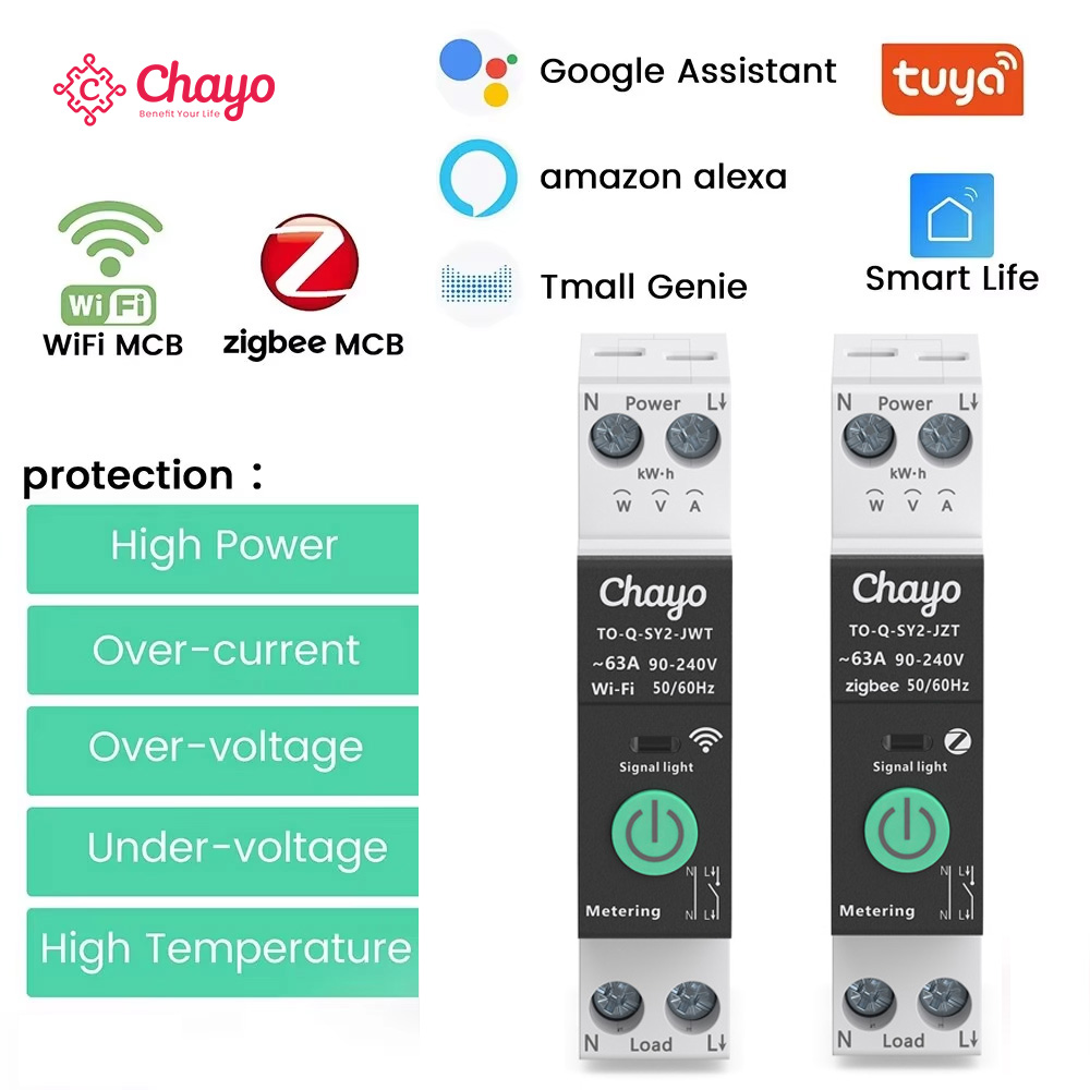 TUYA WiFi/ZigBee MCB Smart Circuit Breaker Over Current Under Voltage Protection Power Metering 1-63A Remote Control Switch