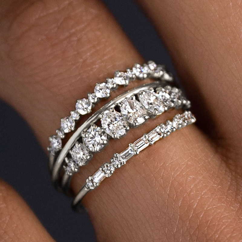 Huitan 4Pcs/Set Stackable Rings for Women Luxury Trendy AA Cubic Zirconia Female Rings Wedding Set Jewelry Drop Shipping