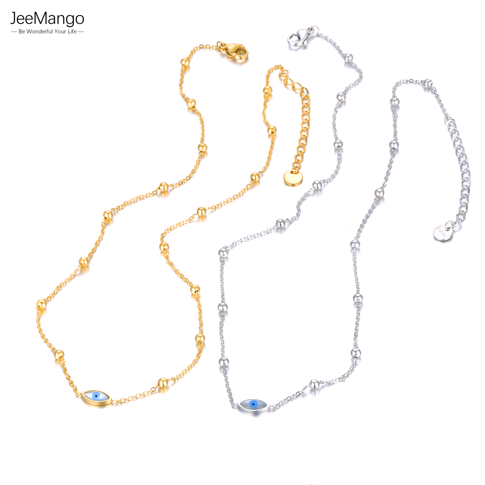 JeeMango Gothic Turkish Evil Eye Stainless Steel Statement Collar Necklace Fashion Ethnic Style Shell Jewelry For Women JN22198