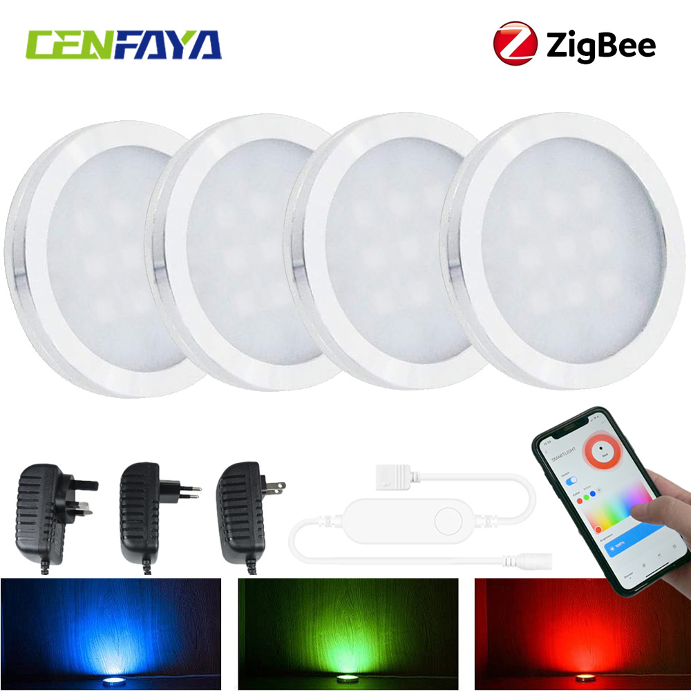 Tuya Zigbee Smart RGB LED Under Cabinet Closet Light Kitchen Counter Furniture Lamp Kit 12V fr SmartThing Assistant Alexa