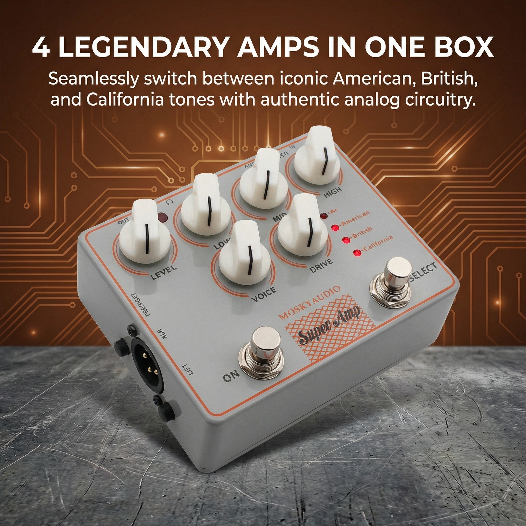 Moskyaudio 4 AMP IN ONE Effect Pedal Amp Box Speaker Simulator DI Output Headphone AUX Input Preamp Direct Box Guitar Bass